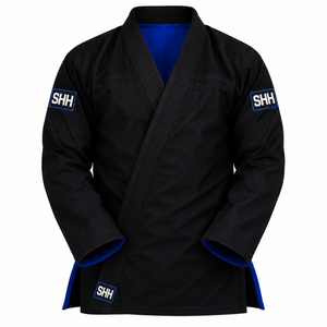 SHH Men's Black MMA Training Pants With <b>Blue</b> Drawstring And Front Logo Regular Fit Durable Polyester Adult Martial Arts Wear - Product Image 1