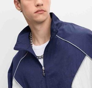 Men's Color Blocking <b>Racer</b> <b>Jacket</b> Windproof Zipper Closure Sporty Stand Collar Polyester Autumn Wear Regular Fit - Product Image 3