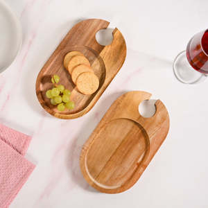 Wooden Maple Leaf Rustic Reusable Eco-Friendly Serving <b>Platter</b> Tableware with Divided Sections for Chips and Dip - Product Image 5