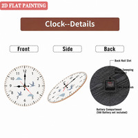 Horloge murale en bois style nordique minimaliste, cadran rond blanc, motif oiseaux en vol bleu brume, silencieuse, décoration intérieure