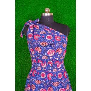 Vestido Midi Bodycon Hecho a Mano con Hombros Descubiertos, Túnica Femenina de Algodón, Elegante Estampado Floral, Cómodo para Fiesta o Playa, con Botones - Product Image 2