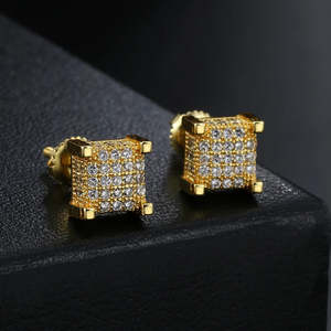 14K White Gold Lab Grown Diamonds Hip Hop Stud <b>Earrings</b> Iced 3D Square Cube Yellow Rose Gold Wedding IGCI Certified Screw Back - Product Image 2