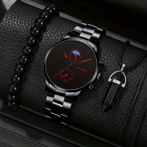 6250 Men <b>Watch</b> Set 1pc Round Men's Quartz <b>Watch</b> & 1pc Bracelet & 1pc Pendant Necklace - Product Image 1