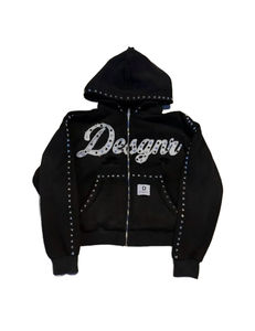 Hoodie d'hiver pour homme, qualité supérieure, personnalisé, 2026, lourd, délavé à l'acide, brodé, style streetwear, coupé-cousu, avec fermeture éclair et strass - Product Image 1