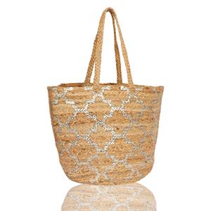 Sac fourre-tout en jute écologique tendance 2026, réutilisable, imprimé argenté, à ouverture facile, sac de voyage pour femmes et jeunes filles, fournisseur indien - Product Image 4