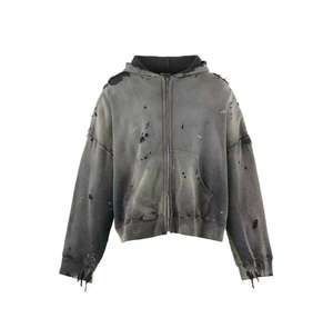 Customized Men's Winter Vintage Printed Heavyweight <b>Hooded</b> Sweatshirt with Distressed Zipper Fleece 100% Cotton - Product Image 1