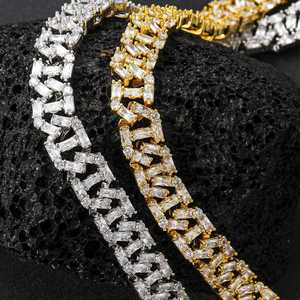 Luxury Iced Out Baguette Geometric Link Hip Hop Chain White Gold Finish <b>Statement</b> <b>Necklace</b> for Men Women Premium Fashion - Product Image 2