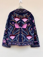 Veste bomber tendance en velours bleu, brodée de fleurs Suzani, veste ethnique d'hiver pour femmes