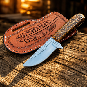 Cuchillo de Caza Personalizado, Hoja Fija de Acero D2, Mango de Resina de Piña, Herramienta de Supervivencia para Camping con Funda de Cuero - Product Image 2