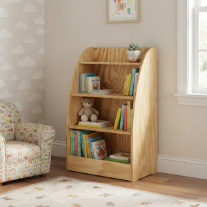 Modern 4 Tier <b>Pine</b> Wood <b>Bookcase</b> With Back Panel Space Saving Design For Home Office Living Room Furniture - Product Image 3
