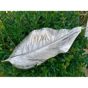 Plateau décoratif en forme de feuille pour servir des en-cas, des noix, plat en métal argenté, artisanat métallique, plateaux élégants pour les fournitures d'événements - Product Image 6
