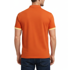Polo de Hombre OEM Naranja Brillante con Ribete Amarillo en las Mangas, Manga Corta, Estilo Casual de Verano - Product Image 4