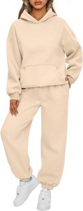 Conjunto Deportivo con Capucha para Mujer, Color Beige, Manga Larga, Estilo Casual, Holgado, Sudadera y Pantalones con Bolsillos Laterales, Ropa de Otoño - Product Image 6