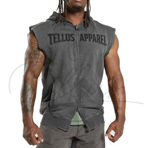 Sudadera sin mangas para hombre, para gimnasio, con capucha, bordada, de poliéster/algodón, con cremallera, de secado rápido, transpirable, con patrón sólido, tejida a crochet, para otoño - Product Image 1