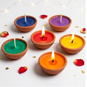 Artisanal Indian Clay Oil Lamps – Vibrant Sculptural Candle <b>Set</b> for Diwali & Meditation - Product Image 3