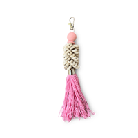 Porte-clés artisanal écologique en coquillage fleuri avec pompon, breloque de sac en coquillage naturel, ornement de style bohème