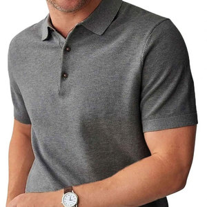 Polo à manches courtes en tricot gris uni pour homme, style décontracté, tissu jersey respirant, faible MOQ, polos pour homme - Product Image 3