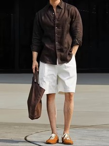 Summer Men's Woven Breathable Stand Collar Solid Color Casual Comfortable Long-Sleeved Shirt from Bangladesh - Product Image 4