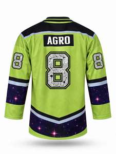 Camiseta de hockey sobre hielo verde lima personalizada, uniforme de práctica sublimado con mascota de mapache galáctico, ropa deportiva transpirable de malla con cordones - Product Image 4