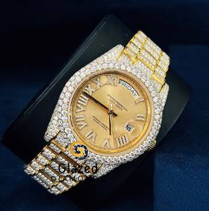 Nuevo Reloj de Lujo Moderno para Hombre, Estilo Hip Hop, con Esfera Analógica de Números Romanos, Acero Inoxidable, Diamantes Moissanite de Corte Brillante y Redondo - Product Image 5