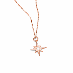 Collier pendentif étoile du Nord céleste en or jaune 14 carats avec diamant, collier élégant en forme d'étoile, cadeau raffiné pour elle - Product Image 2