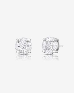 Cluster Marquise Princess Lab Grown Diamond Solitaire Stud Earrings Sparkling Minimalist Everyday Wear Studs 925 Sterling Silver - Product Image 1