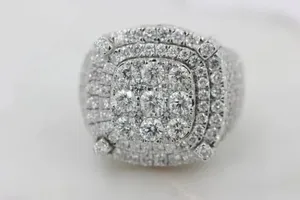 Moissanite Cluster <b>Ring</b> 925 Sterling <b>Silver</b> Luxury Iced Out <b>Statement</b> <b>Ring</b> Diamond Look Hip Hop Jewelry for Men Women - Product Image 2