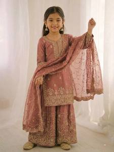 Conjunto de Kurti y Palazzo de Seda GMY con Bordado de Lentejuelas para Madre e Hija, Estilo Étnico – Colección para Fiestas y Bodas - Product Image 5