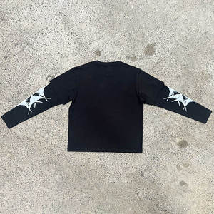 เสื้อยืดคอกลมทรงโอเวอร์ไซส์สไตล์วินเทจสำหรับผู้ชาย พิมพ์ลายสกรีนตามสั่ง ทรงบ็อกซี่ แขนยาว ลายกราฟิก ผ้าวาฟเฟิล - Product Image 2