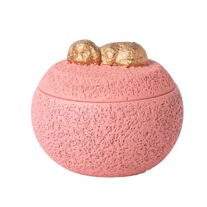 かわいい丸いセメント製ペット用火葬骨壷、ゴールドの猫とウサギの飾り付き、遺灰保管用メモリアルボックス、死別への贈り物、ピンク、白、グレー、黒 - Product Image 5