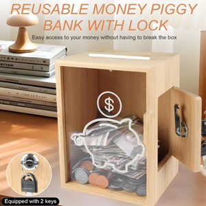 Hucha de Bambú de Alta Calidad con Cerradura y Llave para Guardar Monedas y Efectivo, Regalos Creativos de Cumpleaños para Niños, Fábrica de Vietnam - Product Image 5