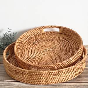 ถาดไม้หวายทรงกลมและรีแบบย่อยสลายได้,ถาดสำหรับแสดงอาหารทำด้วยมือเป็นมิตรกับสิ่งแวดล้อม - Product Image 1