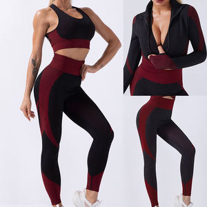 Conjunto de Yoga sin Costuras para Mujer, 2 Piezas, Sudadera sin Mangas con Cierre, Leggings Largos, Spandex/Nailon, Secado Rápido, Cuello Redondo, Bloques de Color - Product Image 2