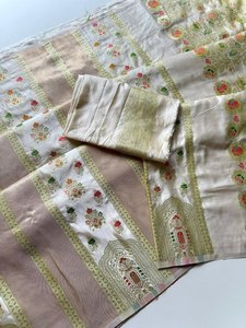 Sari en satin de soie jacquard tissé en nylon pur de qualité supérieure Reglance, style traditionnel, sans plis, séchage rapide - Product Image 3