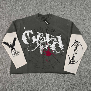 Camiseta de Manga Larga para Hombre, Estilo Oversize, Estampado Personalizado, Estilo Urbano, Cuello Redondo, Vintage, Lavada, Unisex - Product Image 5