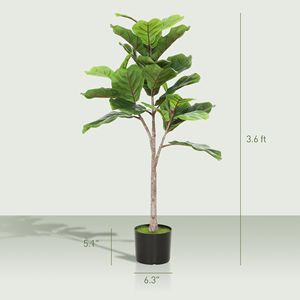 Pianta Artificiale di Ficus Lyrata Verde da 43 Pollici con Terriccio Floccato per Arredamento Casa e Ufficio - Product Image 3