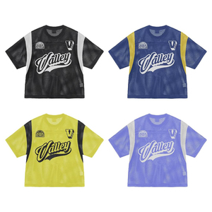Custom Mesh Streetwear Jersey T Shirt Oversized Graphic Sports Tee <b>Black</b> Red Hip Hop Football Style Shirt OEM Wholesale - Product Image 1