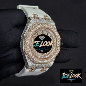 นาฬิกาหรูหราคุณภาพสูง Ice Look Quartz หน้าปัดประดับเพชร โครโนกราฟ สายสแตนเลส ประดับโมอิสซาไนต์ กระจกแซฟไฟร์ - Product Image 2