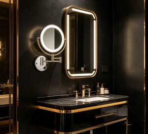 Wall-Mounted <b>Round</b> LED Makeup <b>Mirror</b> <b>With</b> Touch Switch Metal Frame Adjustable Modern Design For Bathroom - Product Image 5
