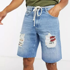 2026 Summer Streetwear High Quality Distressed Denim Embroidery <b>Patch</b> Denim Baggy <b>Shorts</b> <b>Men</b> Custom Embroidered Logo <b>Shorts</b> - Product Image 6
