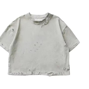 Camisetas de streetwear de gran gramaje con logo personalizado, estilo vintage lavado, para hombre, cortas, oversize, desgastadas, al por mayor - Product Image 4