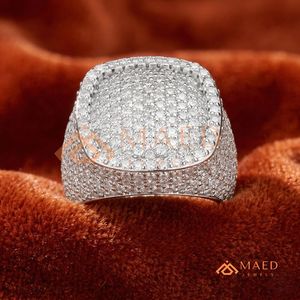 Iced Out Cushion Square Signet <b>Ring</b> in 925 Sterling <b>Silver</b> – Full Micro Pave <b>Statement</b> Fully Iced Out Signature <b>Statement</b> Band - Product Image 3