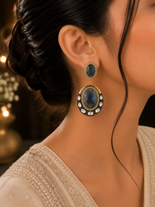 Luxury Black Onyx <b>Drop</b> <b>Earrings</b> Handcrafted Polki Style 925 <b>Silver</b> 18K Gold Plated Antique Wedding <b>Earrings</b> Wholesale B2B - Product Image 4