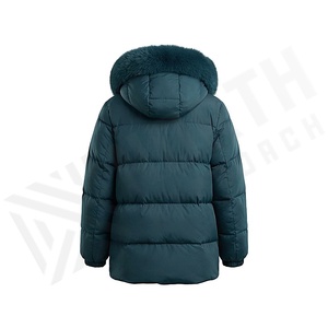Hooded Quilted Winter Jacket With Fur Trim Thick Polyester Filling Windproof Full Sleeve Regular Length Solid Color - Product Image 2