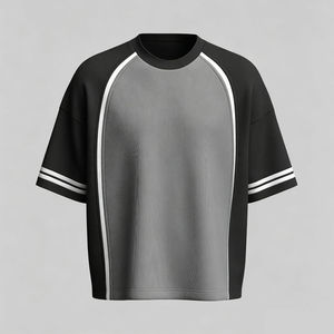 Camiseta Personalizada Unisex de Dos Tonos con Paneles, Manga Corta, Estilo Urbano, Bordada, Informal - Product Image 2