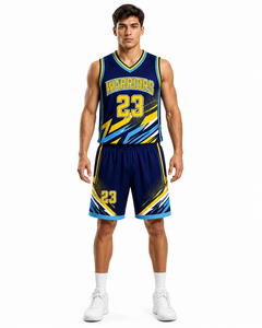 <b>Athletic</b> Squad Basketball Uniform in Blue with Yellow and Black Detailing, Designed for Comfort, Mobility and Game Performance - Product Image 3