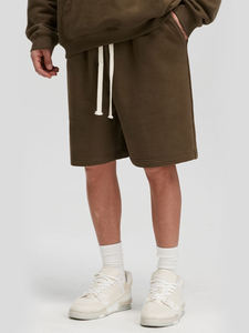 Pantalones Cortos de Felpa con Cordón Ajustable y Logotipo Personalizado para Hombre, 100% Algodón Transpirable, Cintura Media, Estilo Urbano Vintage Ecológico - Product Image 3