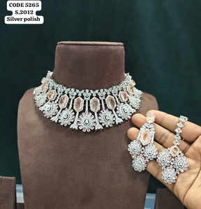 Luxury <b>Silver</b> Polish Ruby Emerald American <b>Choker</b> Necklace Set with Earrings & Maang Tikka Bridal Wedding Jewelry Set for Women - Product Image 2