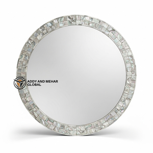 Espejo de Pared Redondo de Lujo con Incrustaciones de Madreperla – Espejo Curvo Hecho a Mano con Mosaico de Conchas para Decoración Premium del Hogar y Hoteles - Product Image 1