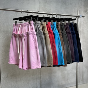 New Arrivals Summer Unisex Jogger Shorts 100% Cotton Distressed Sun Faded Double Waist <b>Layer</b> Plain Blank Sweat Shorts - Product Image 2